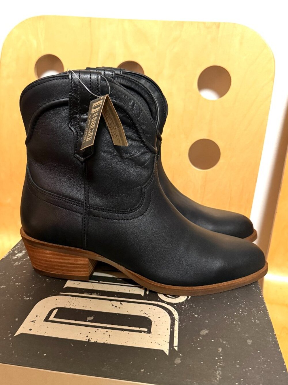Dingo Black Leather Western Ankle Short Boots New